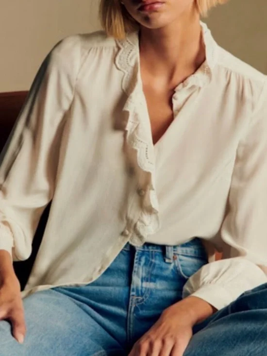 Sezane Chemise Chlo Silk Blouse NWT In Ecru Soft White - Picture 3 of 14